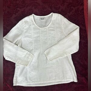 Flax Ivory Linen Blouse Long Sleeve Large